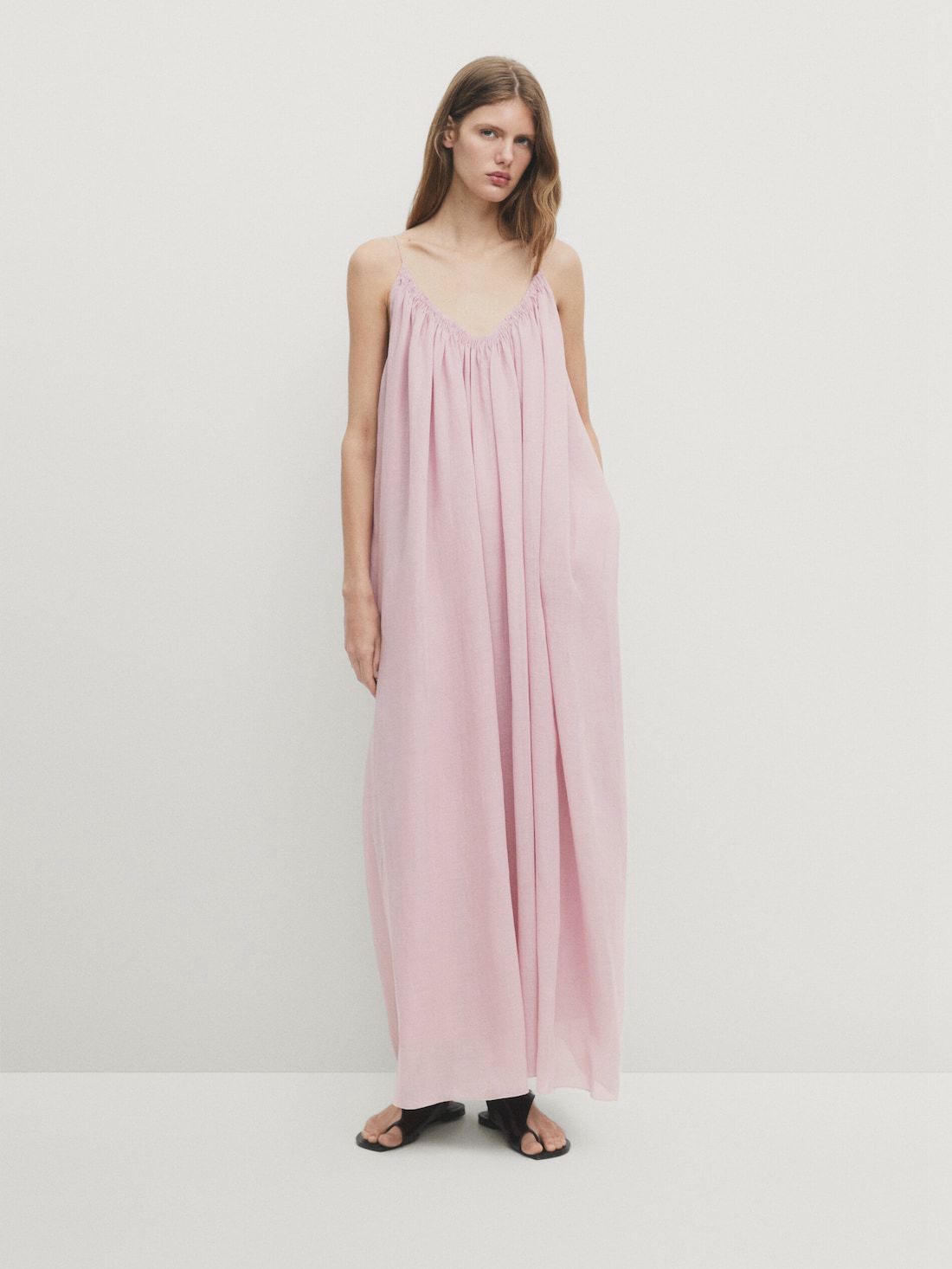 Massimo Dutti Long With Gathered Detail Women Dress Pink | US-QB5072318