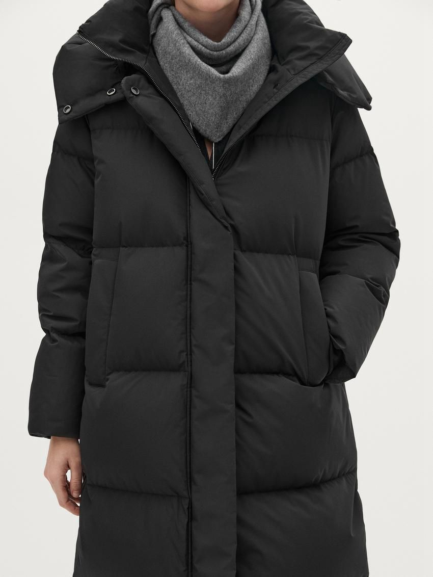 Massimo Dutti Long With Hood Women Puffer Jacket Black | US-ZV1802476