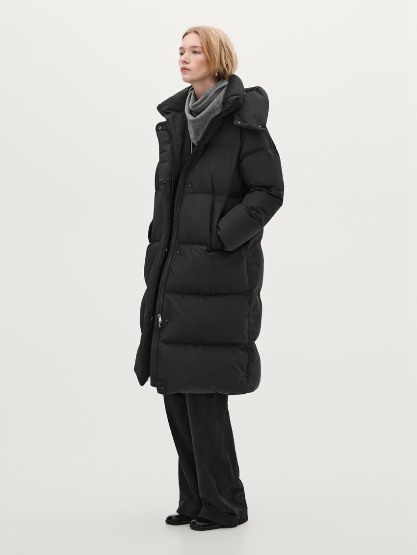 Massimo Dutti Long With Hood Women Puffer Jacket Black | US-ZV1802476