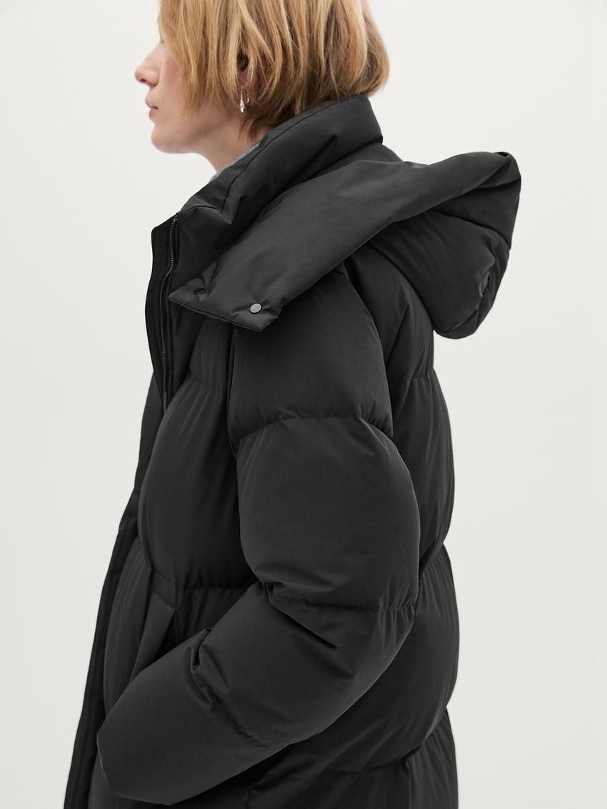 Massimo Dutti Long With Hood Women Puffer Jacket Black | US-ZV1802476