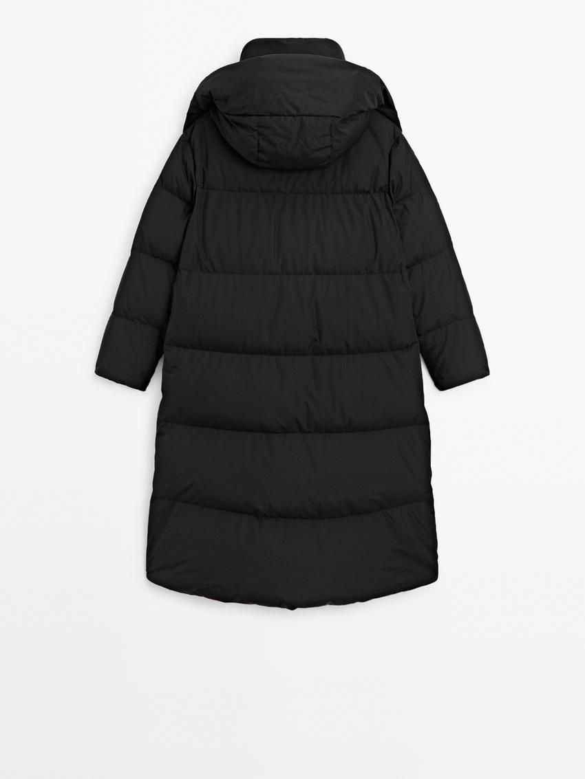 Massimo Dutti Long With Hood Women Puffer Jacket Black | US-ZV1802476