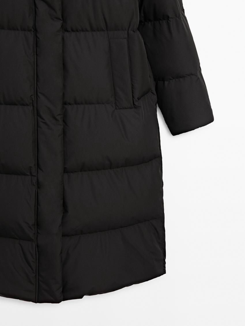 Massimo Dutti Long With Hood Women Puffer Jacket Black | US-ZV1802476
