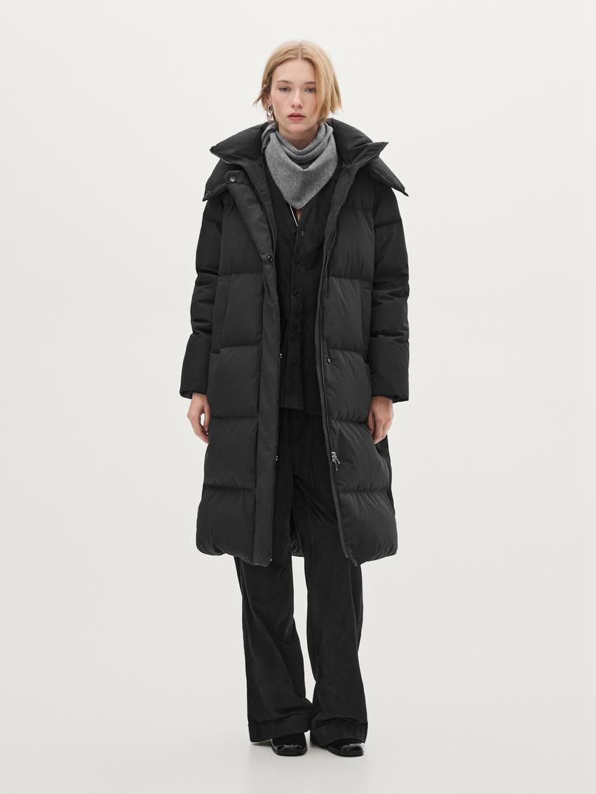 Massimo Dutti Long With Hood Women Puffer Jacket Black | US-ZV1802476