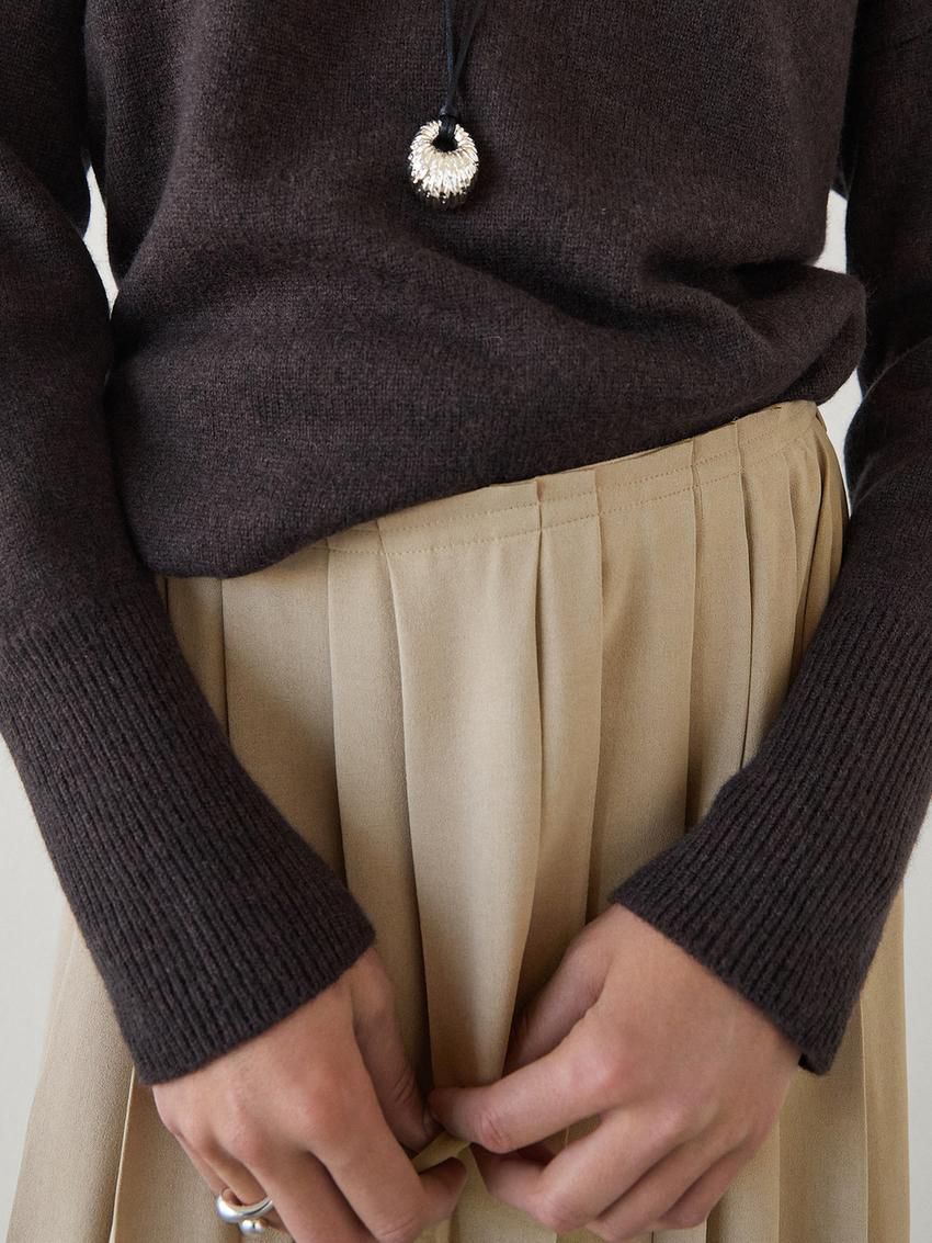 Massimo Dutti Long With Pleated Detail Women Skirts Light Khaki | US-JC9524867