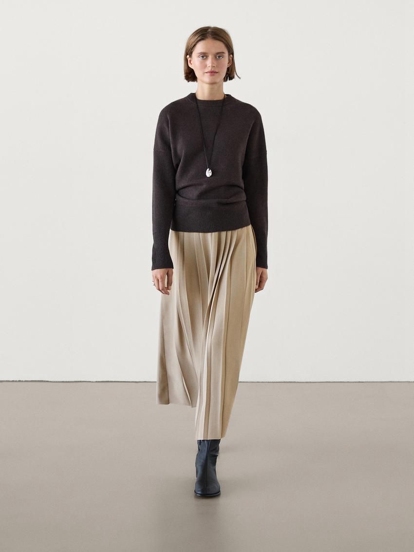 Massimo Dutti Long With Pleated Detail Women Skirts Light Khaki | US-JC9524867