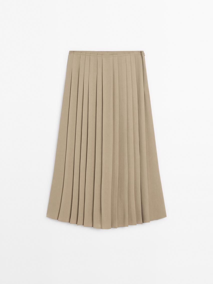 Massimo Dutti Long With Pleated Detail Women Skirts Light Khaki | US-JC9524867