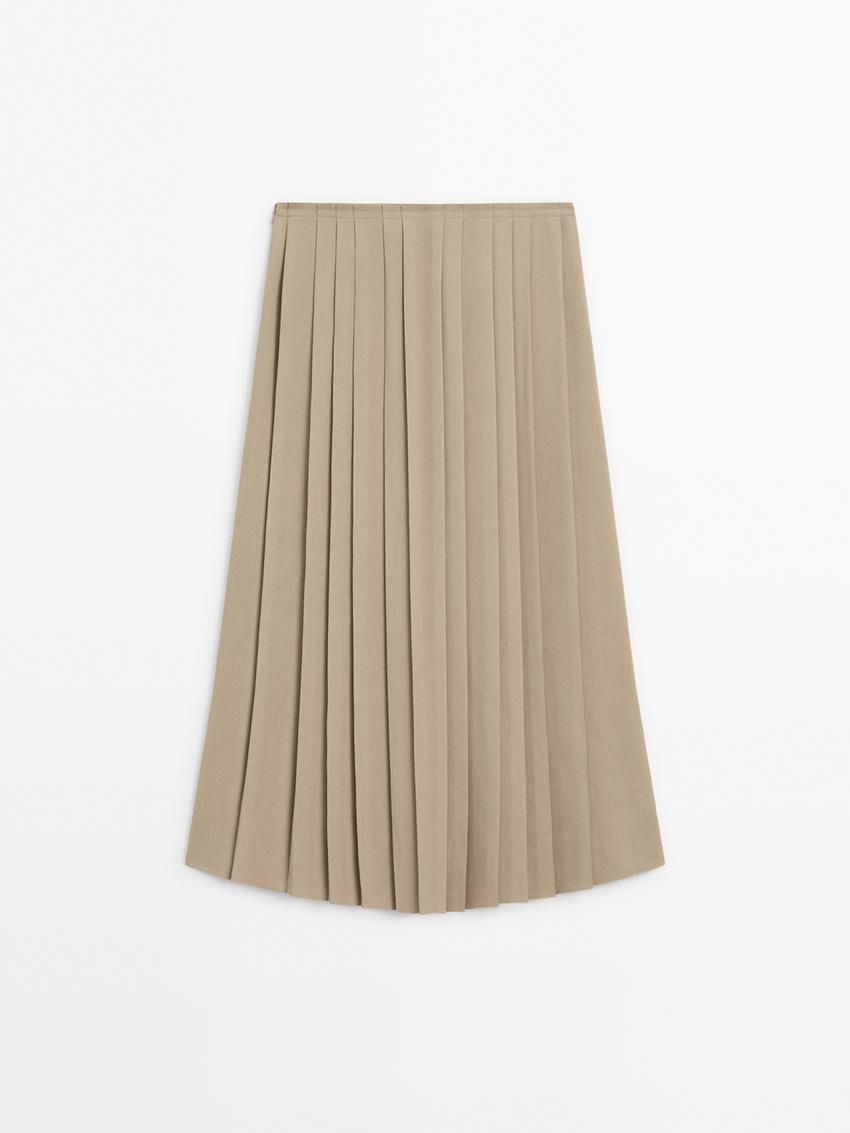 Massimo Dutti Long With Pleated Detail Women Skirts Light Khaki | US-JC9524867