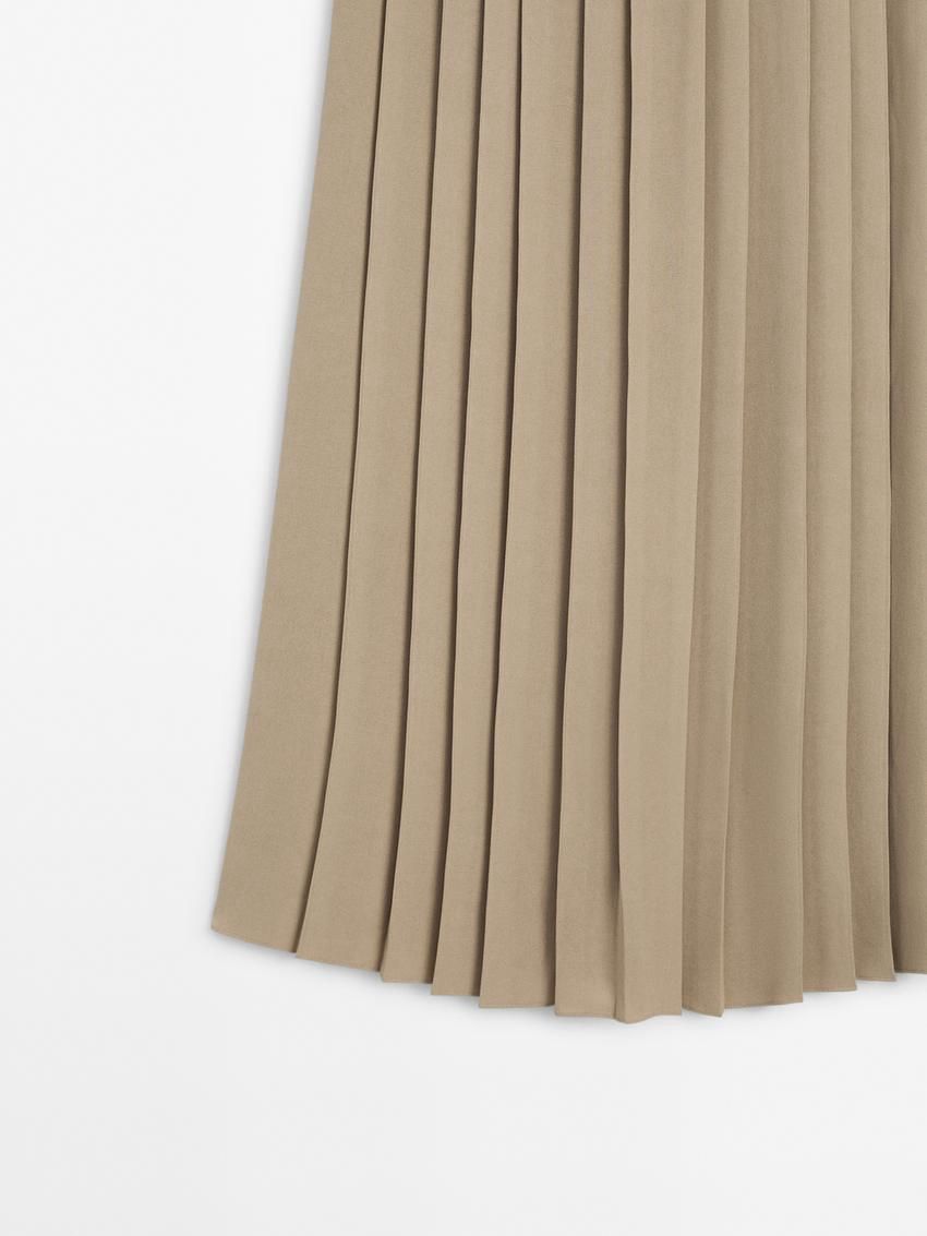 Massimo Dutti Long With Pleated Detail Women Skirts Light Khaki | US-JC9524867