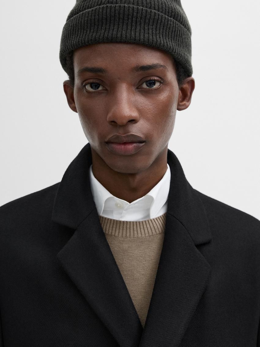 Massimo Dutti Long Wool Blend Men Coat Black | US-RO5763219