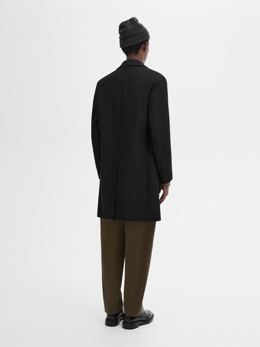 Massimo Dutti Long Wool Blend Men Coat Black | US-RO5763219