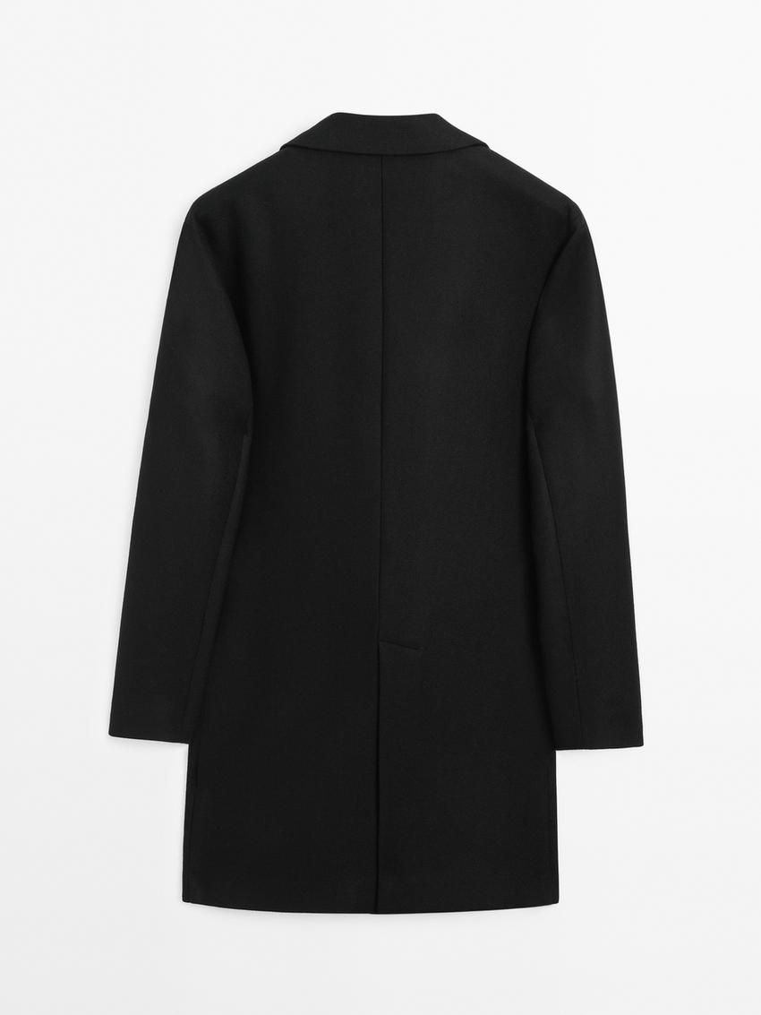Massimo Dutti Long Wool Blend Men Coat Black | US-RO5763219