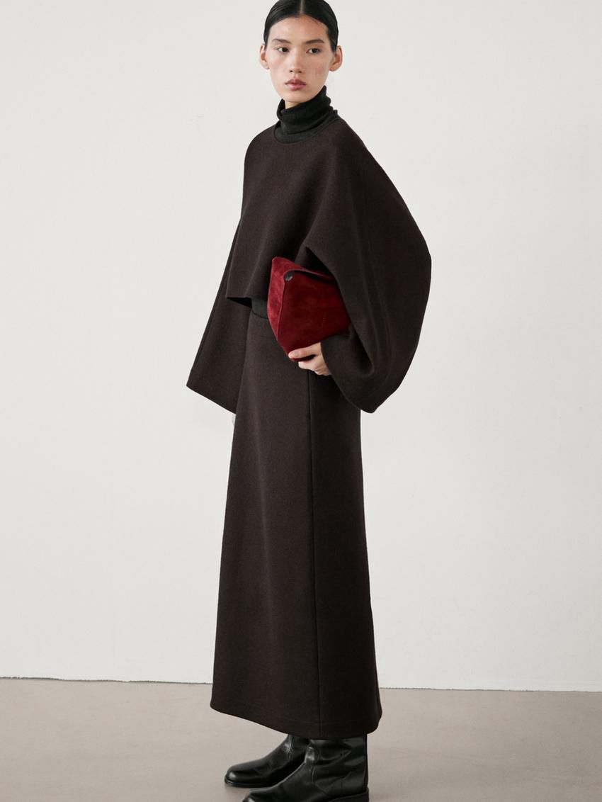 Massimo Dutti Long Wool Blend Women Skirts Dark Brown | US-VF2147598