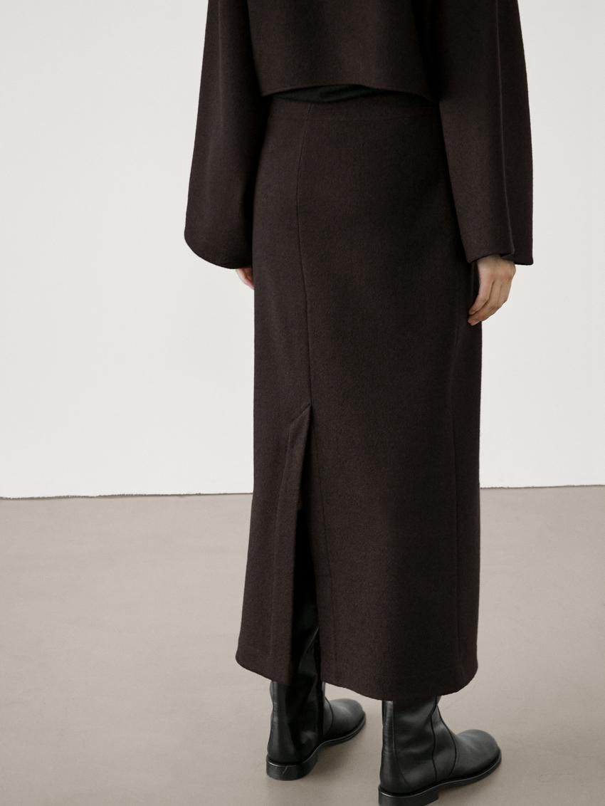 Massimo Dutti Long Wool Blend Women Skirts Dark Brown | US-VF2147598