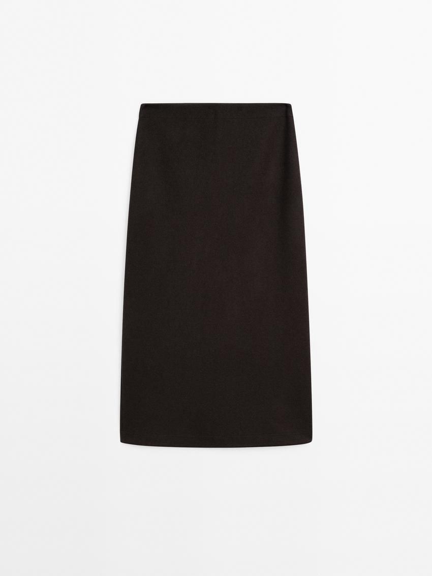 Massimo Dutti Long Wool Blend Women Skirts Dark Brown | US-VF2147598