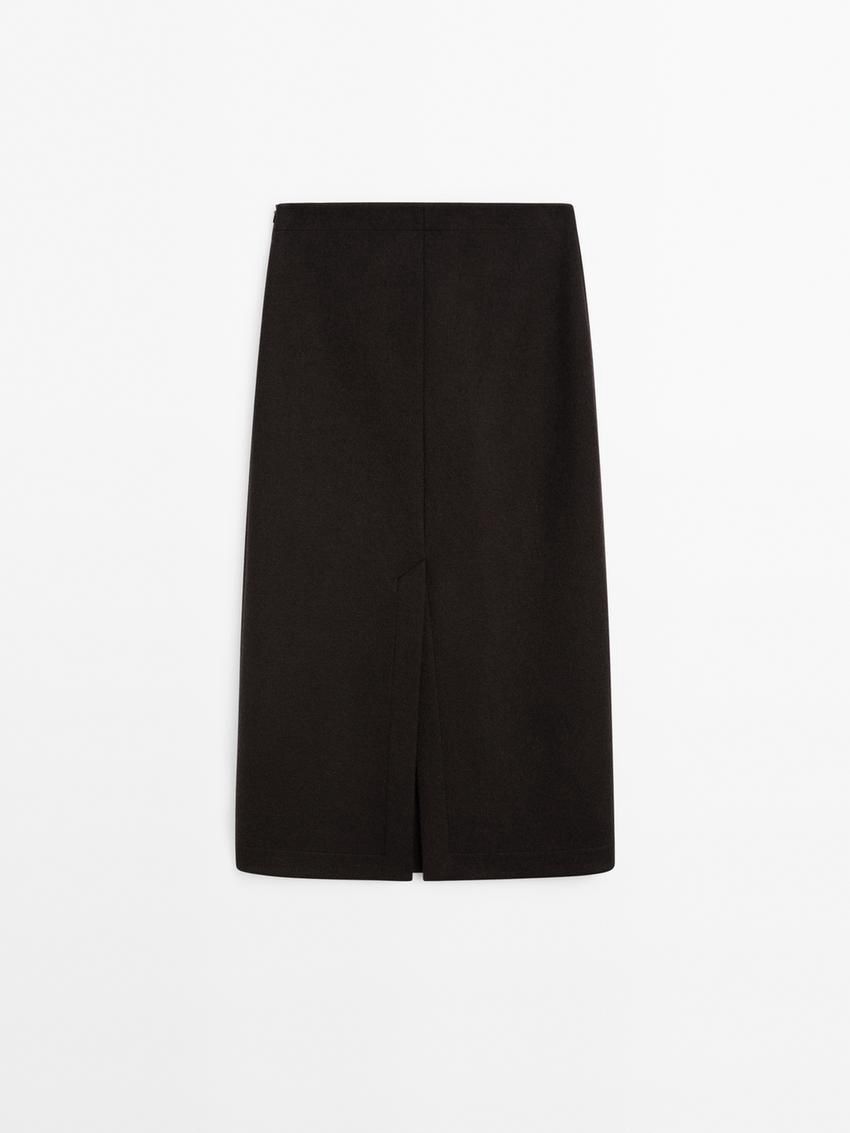 Massimo Dutti Long Wool Blend Women Skirts Dark Brown | US-VF2147598