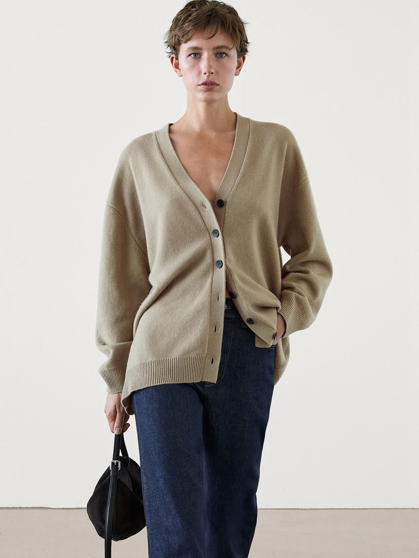 Massimo Dutti Long Wool Knit Women Cardigan Light Green | US-TZ7482309