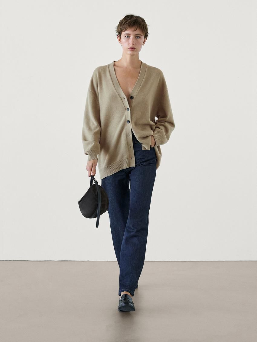 Massimo Dutti Long Wool Knit Women Cardigan Light Green | US-TZ7482309