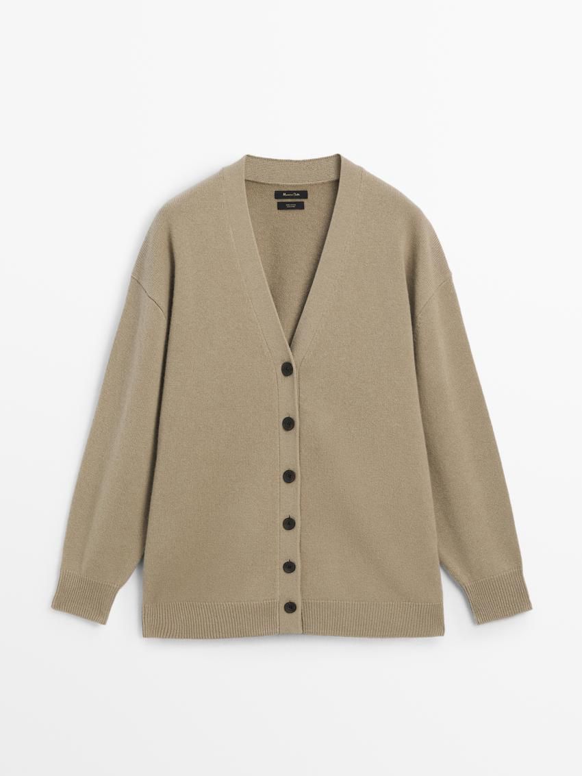 Massimo Dutti Long Wool Knit Women Cardigan Light Green | US-TZ7482309