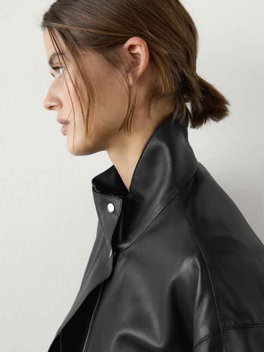 Massimo Dutti Loose-fitting Nappa Women Leather Jacket Black | US-WD1560493