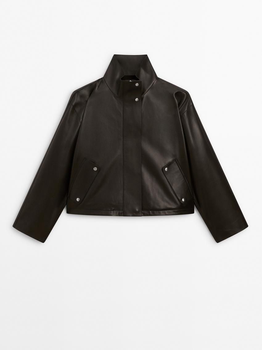 Massimo Dutti Loose-fitting Nappa Women Leather Jacket Black | US-WD1560493