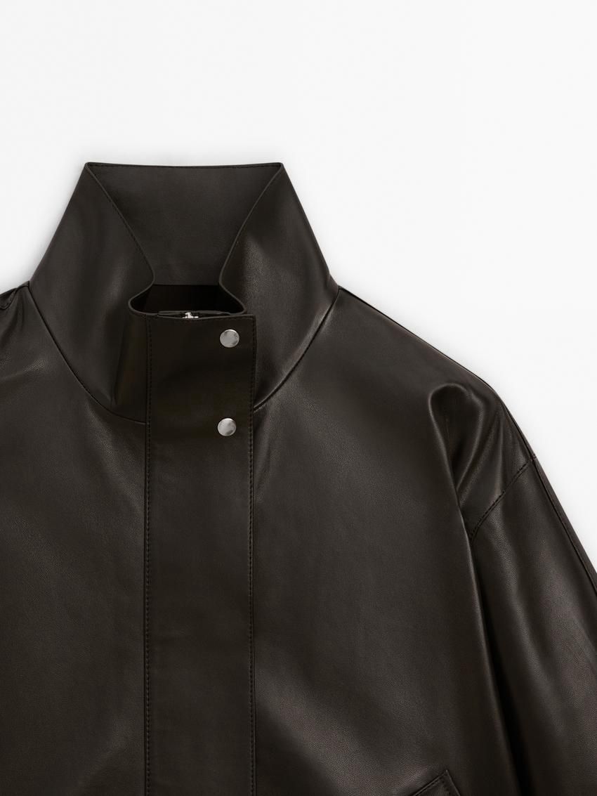 Massimo Dutti Loose-fitting Nappa Women Leather Jacket Black | US-WD1560493