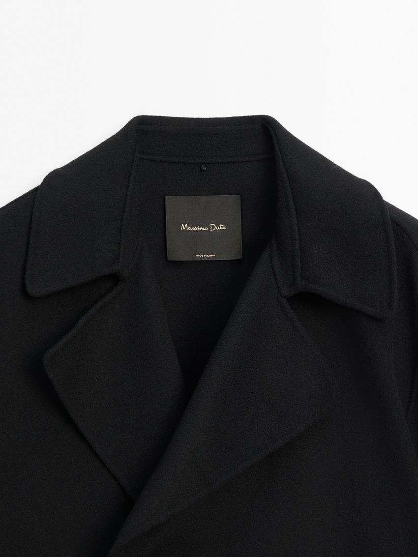 Massimo Dutti Loose-fitting Wool Blend Cropped Women Trench Coat Black | US-AS5904671