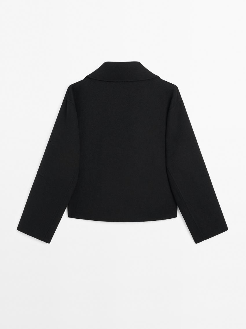 Massimo Dutti Loose-fitting Wool Blend Cropped Women Trench Coat Black | US-AS5904671