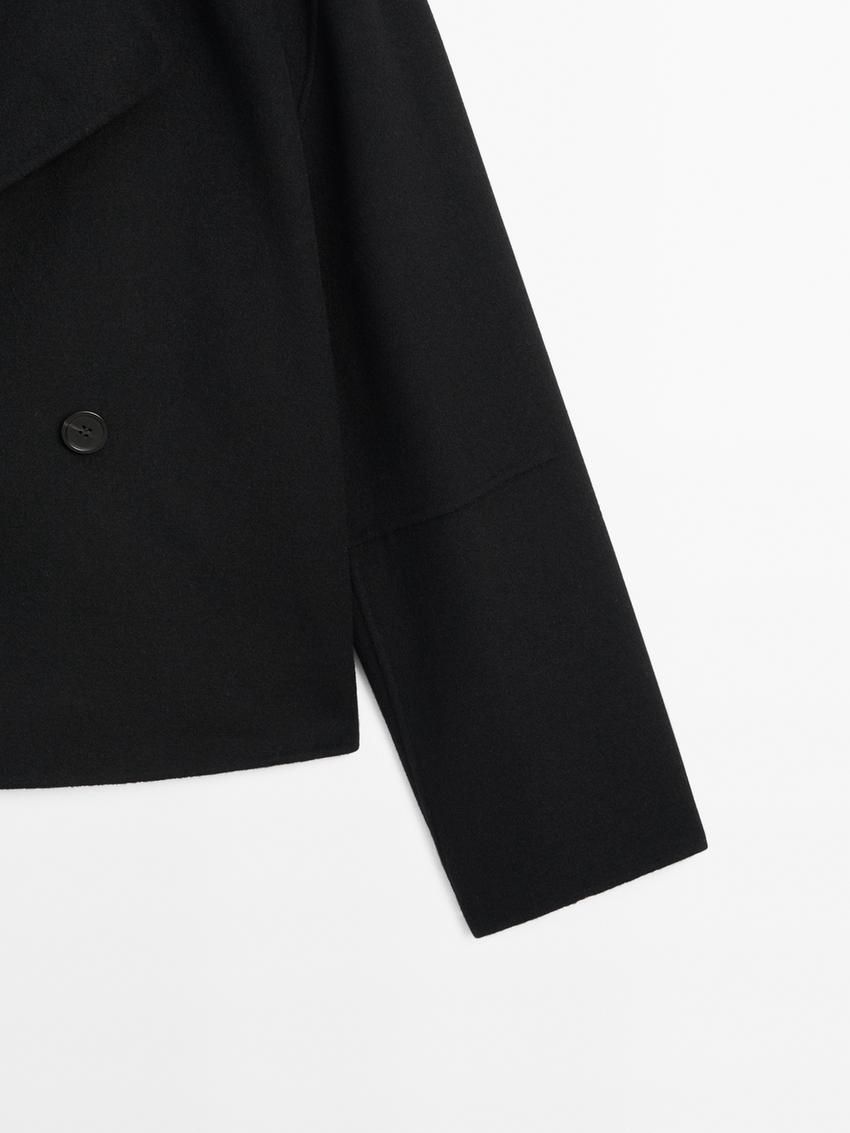 Massimo Dutti Loose-fitting Wool Blend Cropped Women Trench Coat Black | US-AS5904671