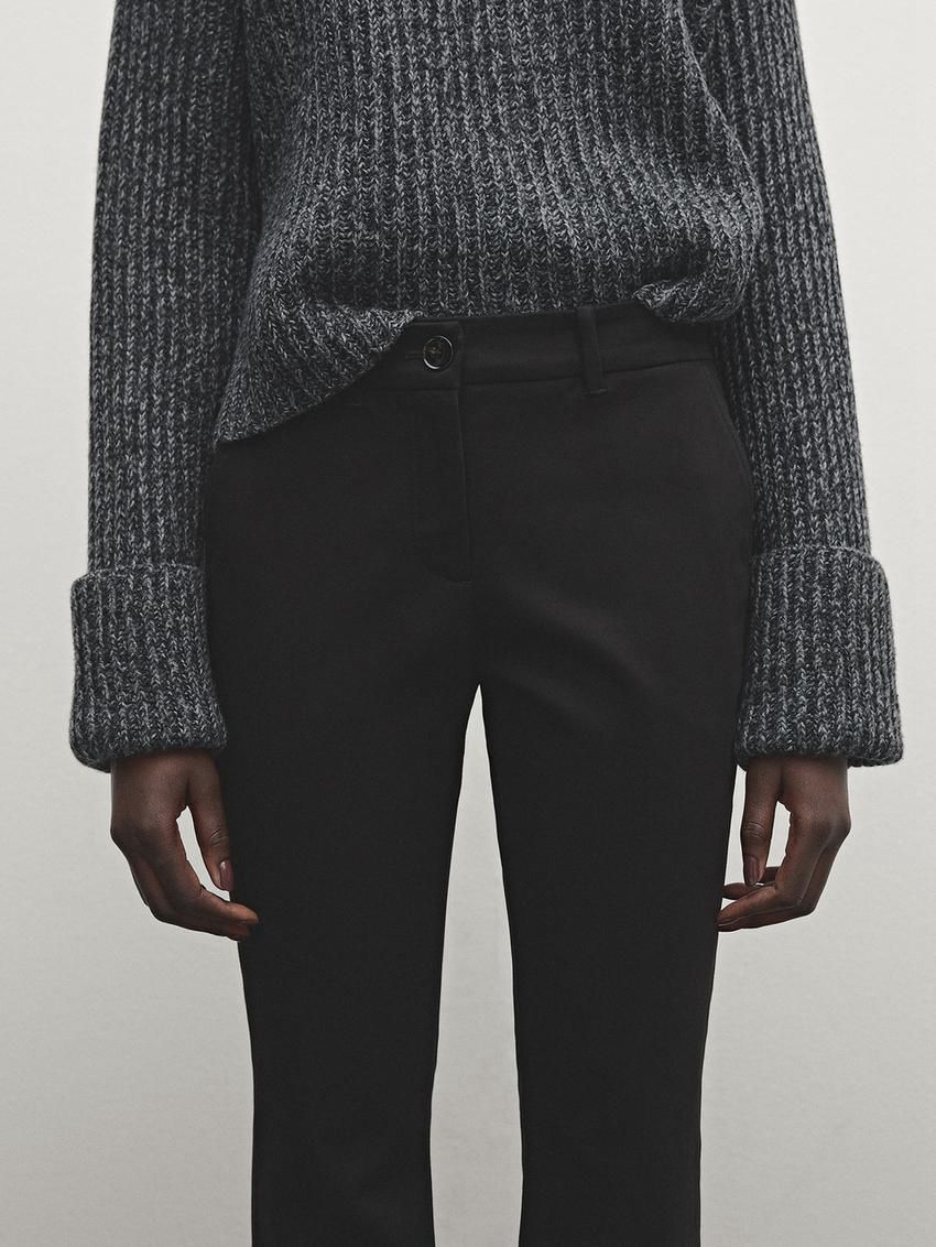 Massimo Dutti Low-rise Slim Fit Flared Women Trousers Black | US-FE0231685