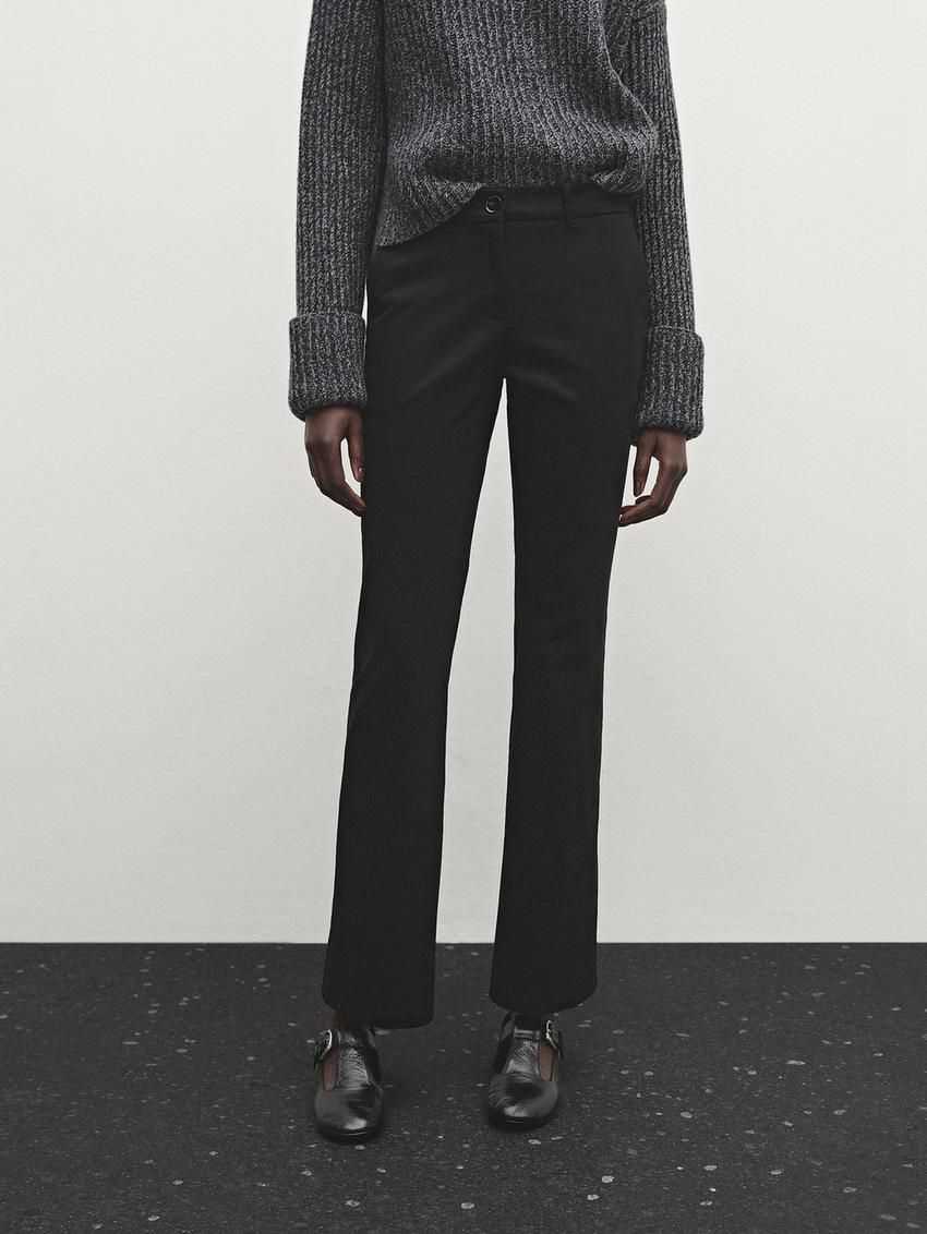 Massimo Dutti Low-rise Slim Fit Flared Women Trousers Black | US-FE0231685