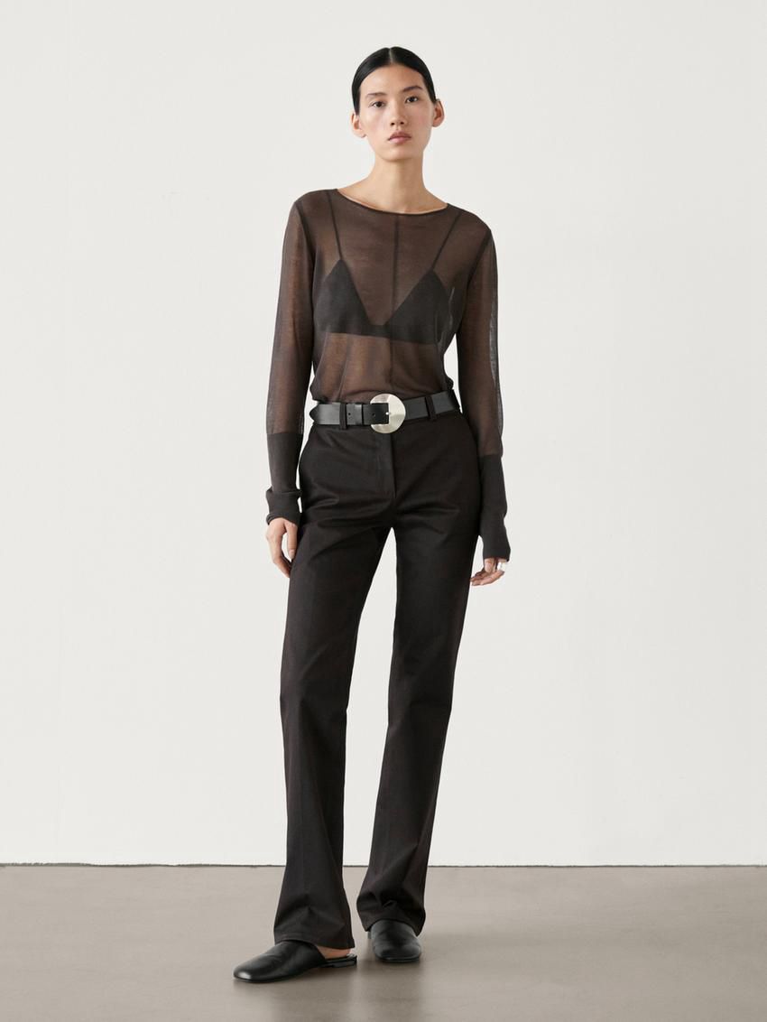 Massimo Dutti Low-rise Slim Fit Flared Women Trousers Chocolate | US-EH5389420