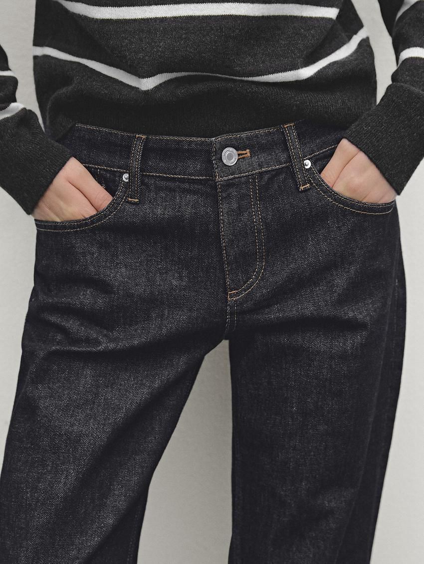 Massimo Dutti Low-rise Straight-leg Women Jeans Dark Blue | US-LD6798013