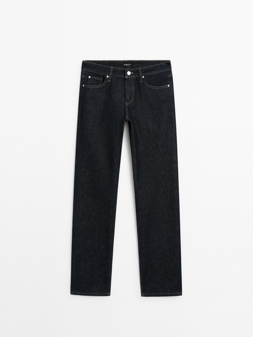 Massimo Dutti Low-rise Straight-leg Women Jeans Dark Blue | US-LD6798013