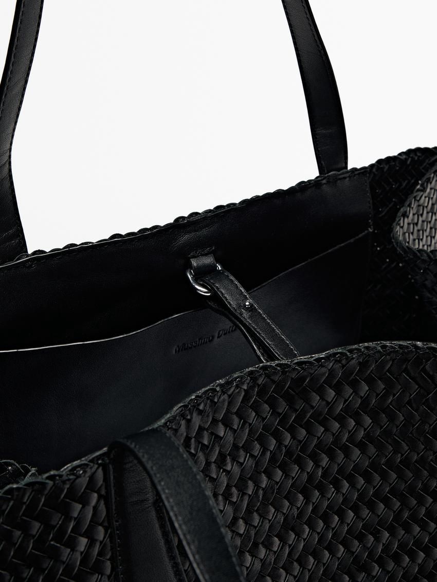 Massimo Dutti Maxi Braided Nappa Leather Satchel Women Handbag Black | US-DW2587610
