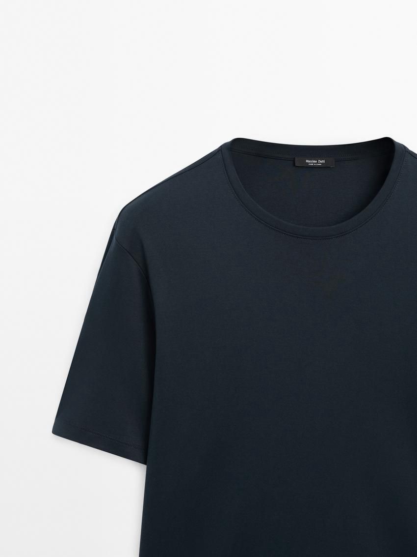 Massimo Dutti Mercerised Cotton Men T-Shirt Dark Blue | US-RQ7109645