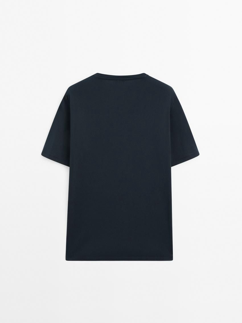 Massimo Dutti Mercerised Cotton Men T-Shirt Dark Blue | US-RQ7109645