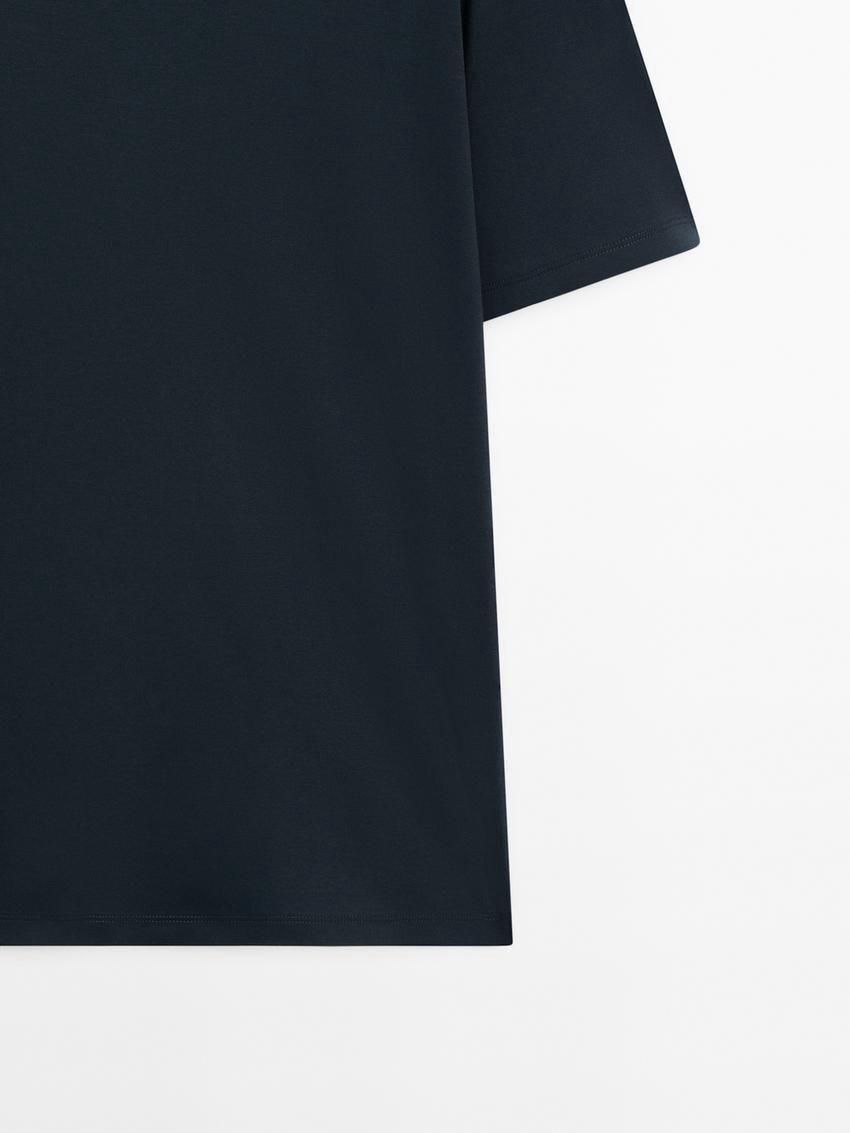 Massimo Dutti Mercerised Cotton Men T-Shirt Dark Blue | US-RQ7109645