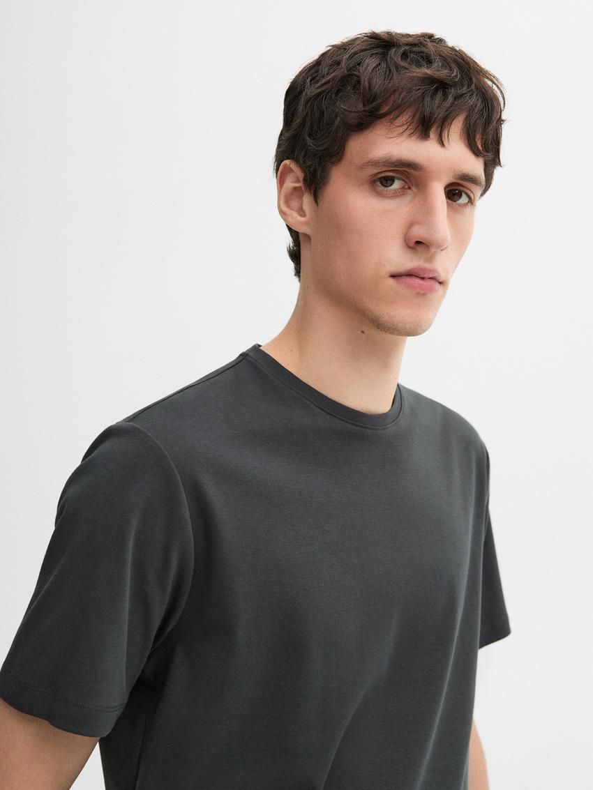 Massimo Dutti Mercerised Cotton Men T-Shirt Dark Grey | US-LG9817045