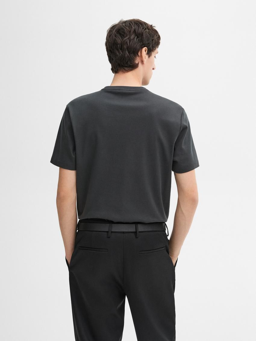 Massimo Dutti Mercerised Cotton Men T-Shirt Dark Grey | US-LG9817045