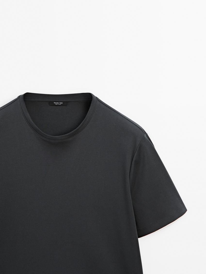 Massimo Dutti Mercerised Cotton Men T-Shirt Dark Grey | US-LG9817045