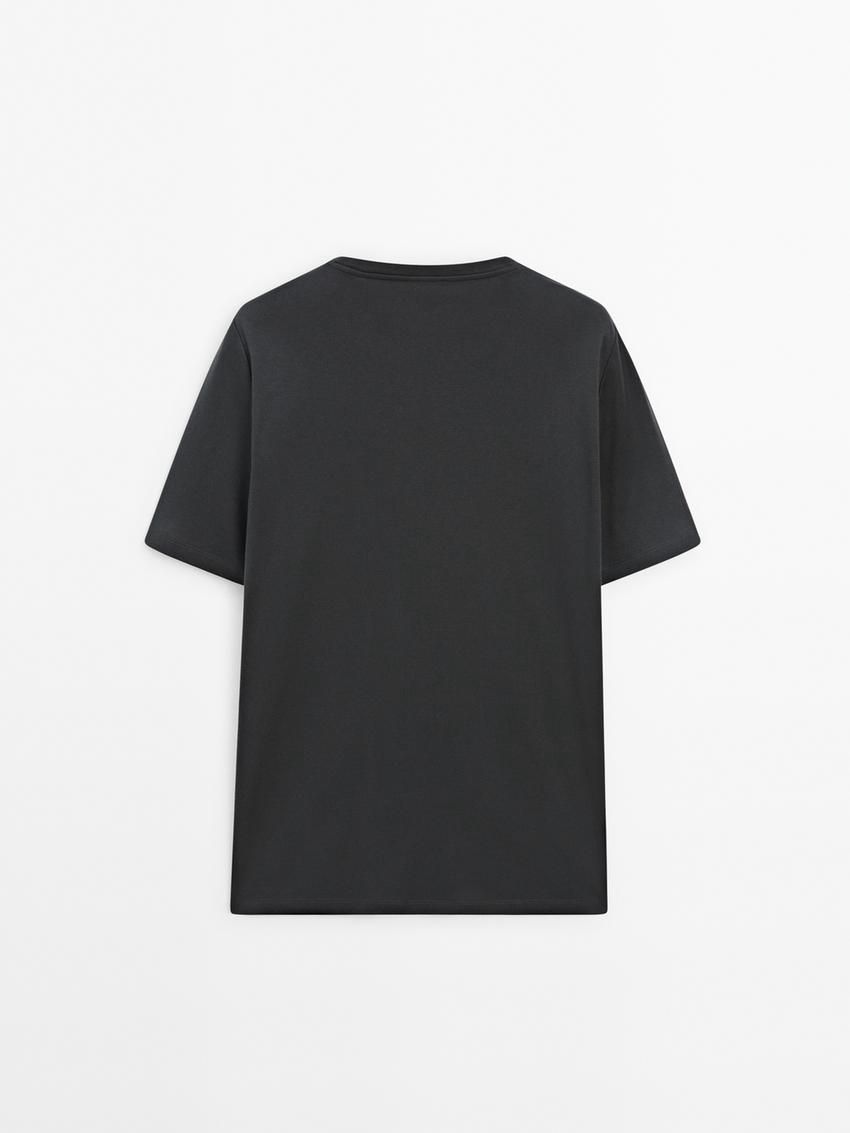 Massimo Dutti Mercerised Cotton Men T-Shirt Dark Grey | US-LG9817045