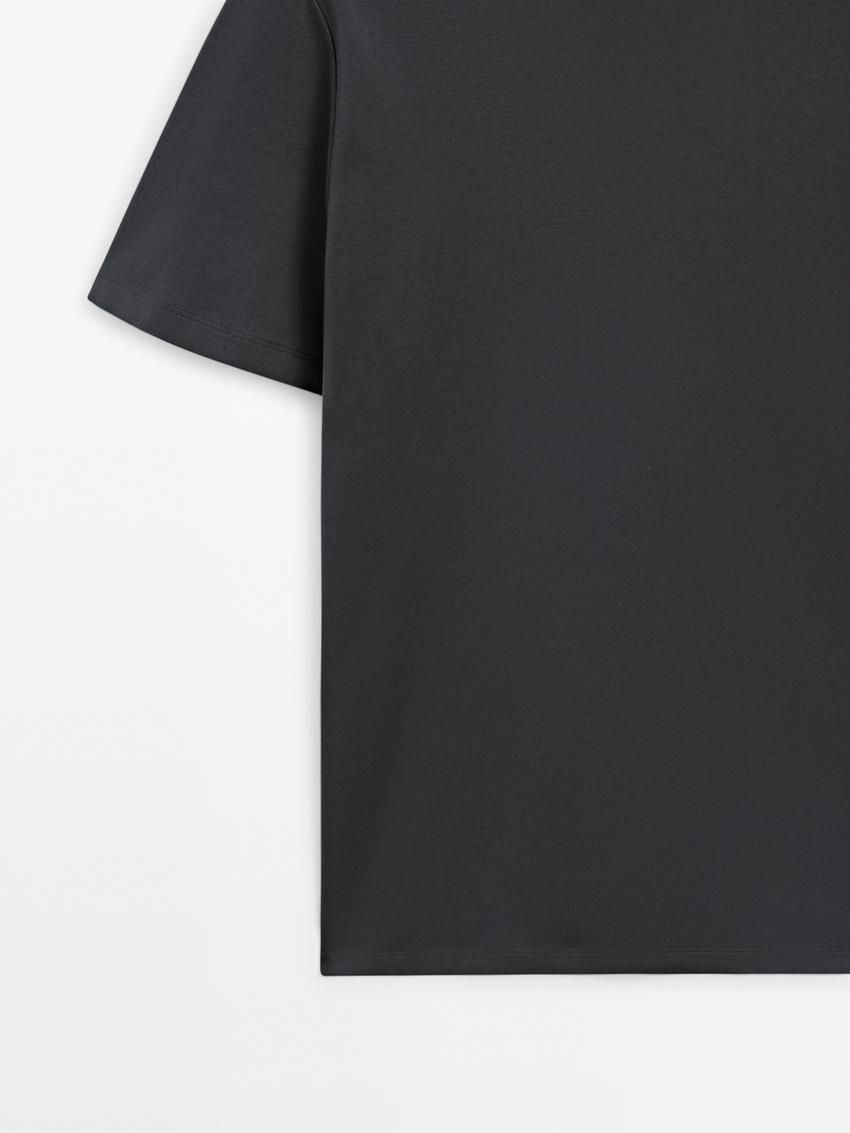 Massimo Dutti Mercerised Cotton Men T-Shirt Dark Grey | US-LG9817045