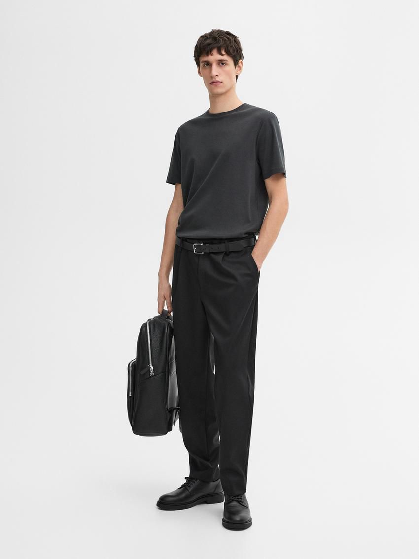 Massimo Dutti Mercerised Cotton Men T-Shirt Dark Grey | US-LG9817045