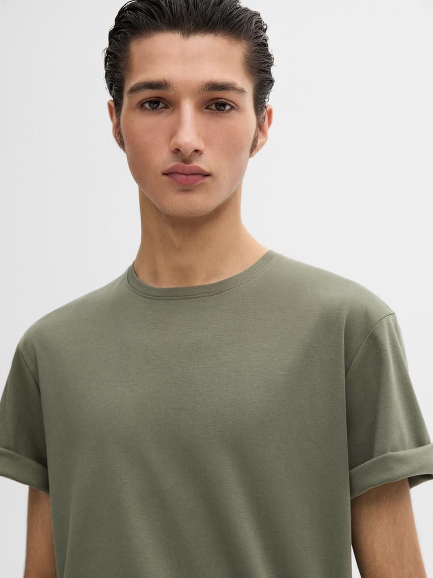 Massimo Dutti Mercerised Cotton Men T-Shirt Green | US-ZN6931245