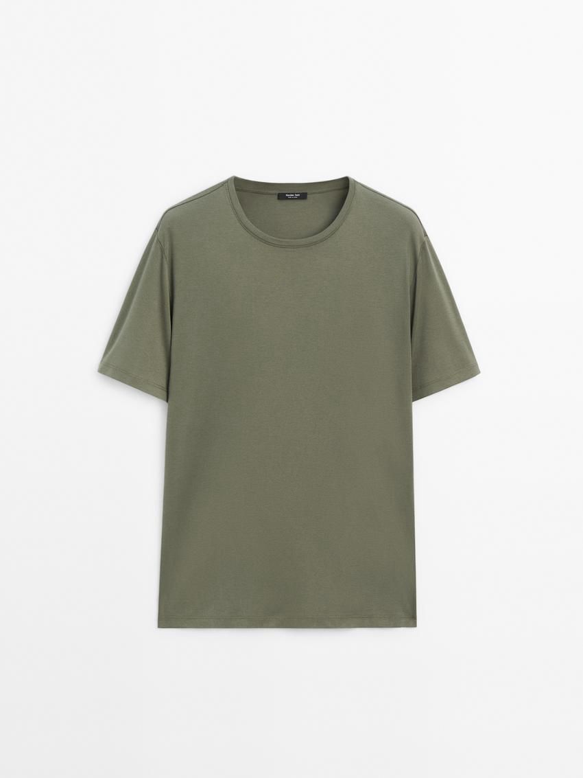Massimo Dutti Mercerised Cotton Men T-Shirt Green | US-ZN6931245