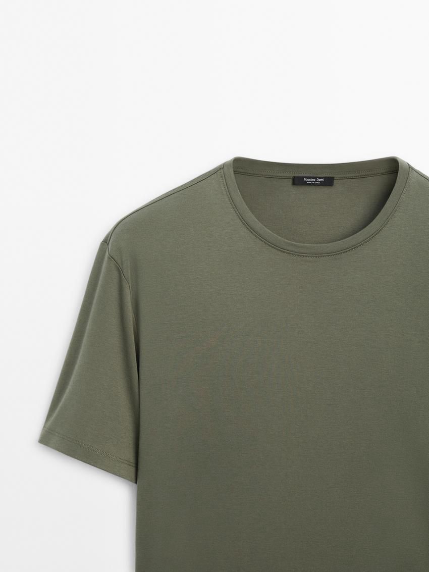 Massimo Dutti Mercerised Cotton Men T-Shirt Green | US-ZN6931245