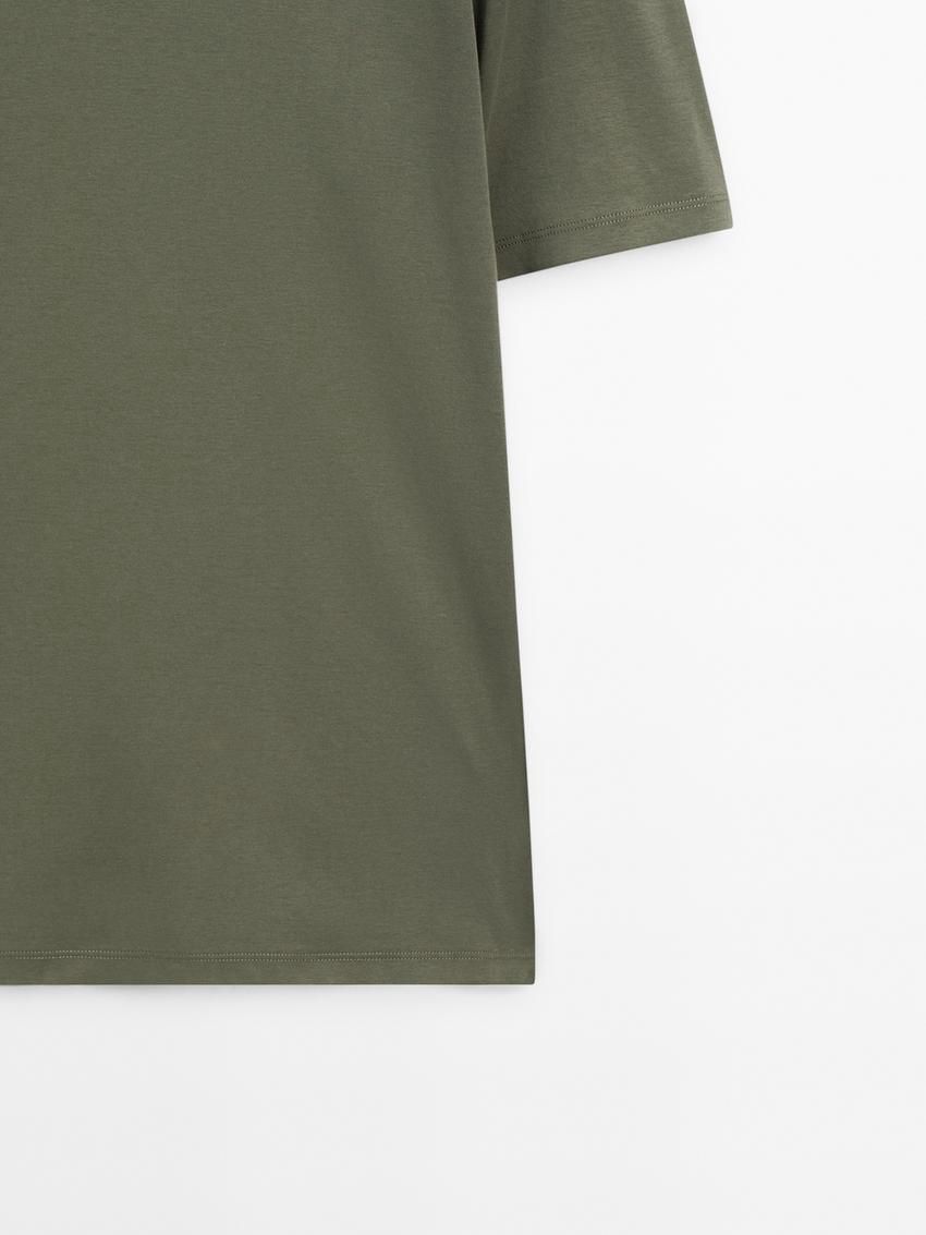Massimo Dutti Mercerised Cotton Men T-Shirt Green | US-ZN6931245