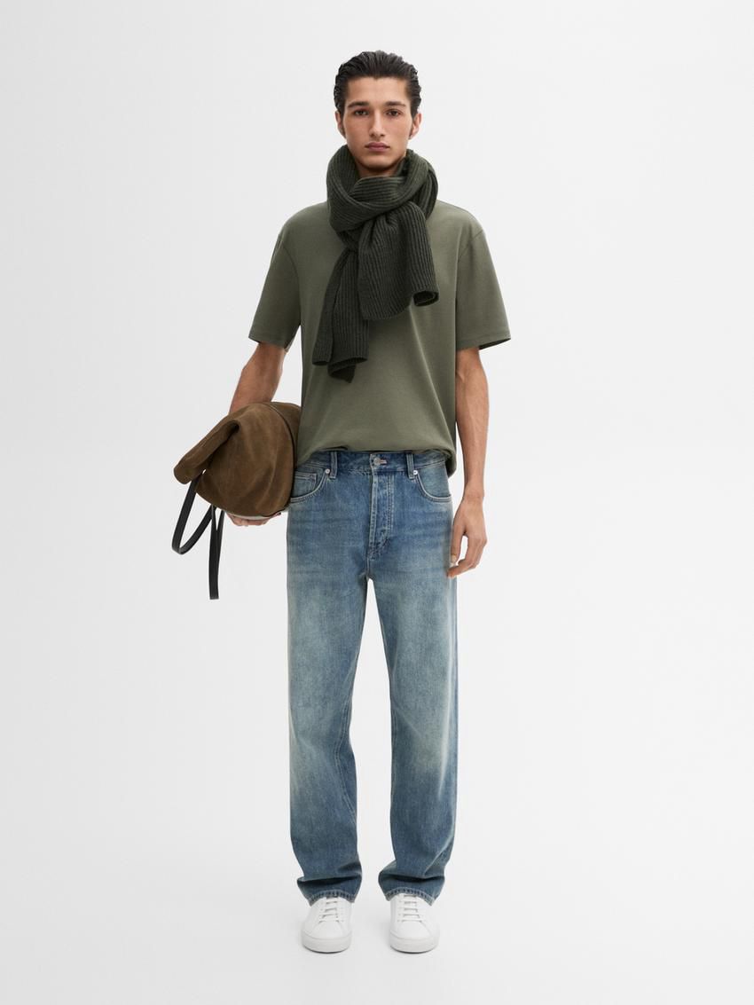 Massimo Dutti Mercerised Cotton Men T-Shirt Green | US-ZN6931245