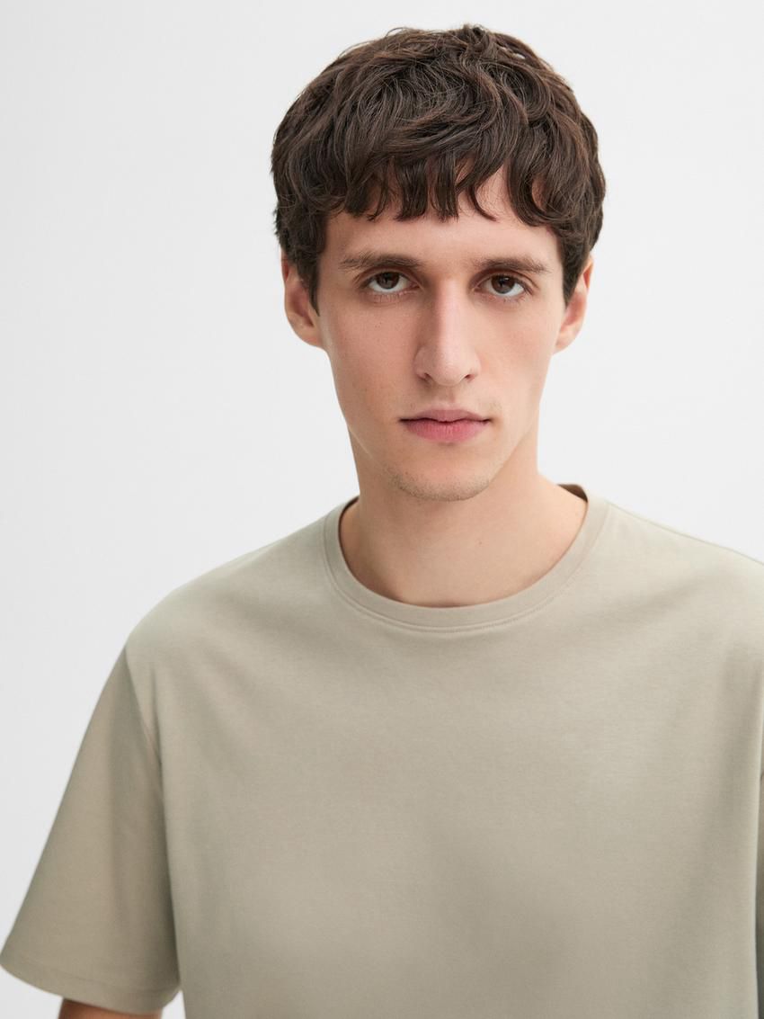Massimo Dutti Mercerised Cotton Men T-Shirt Light Khaki | US-BD7903521