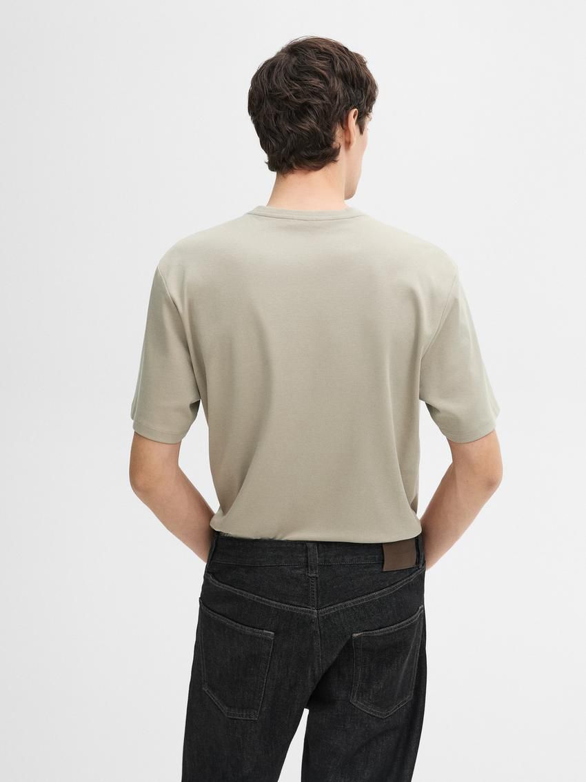 Massimo Dutti Mercerised Cotton Men T-Shirt Light Khaki | US-BD7903521